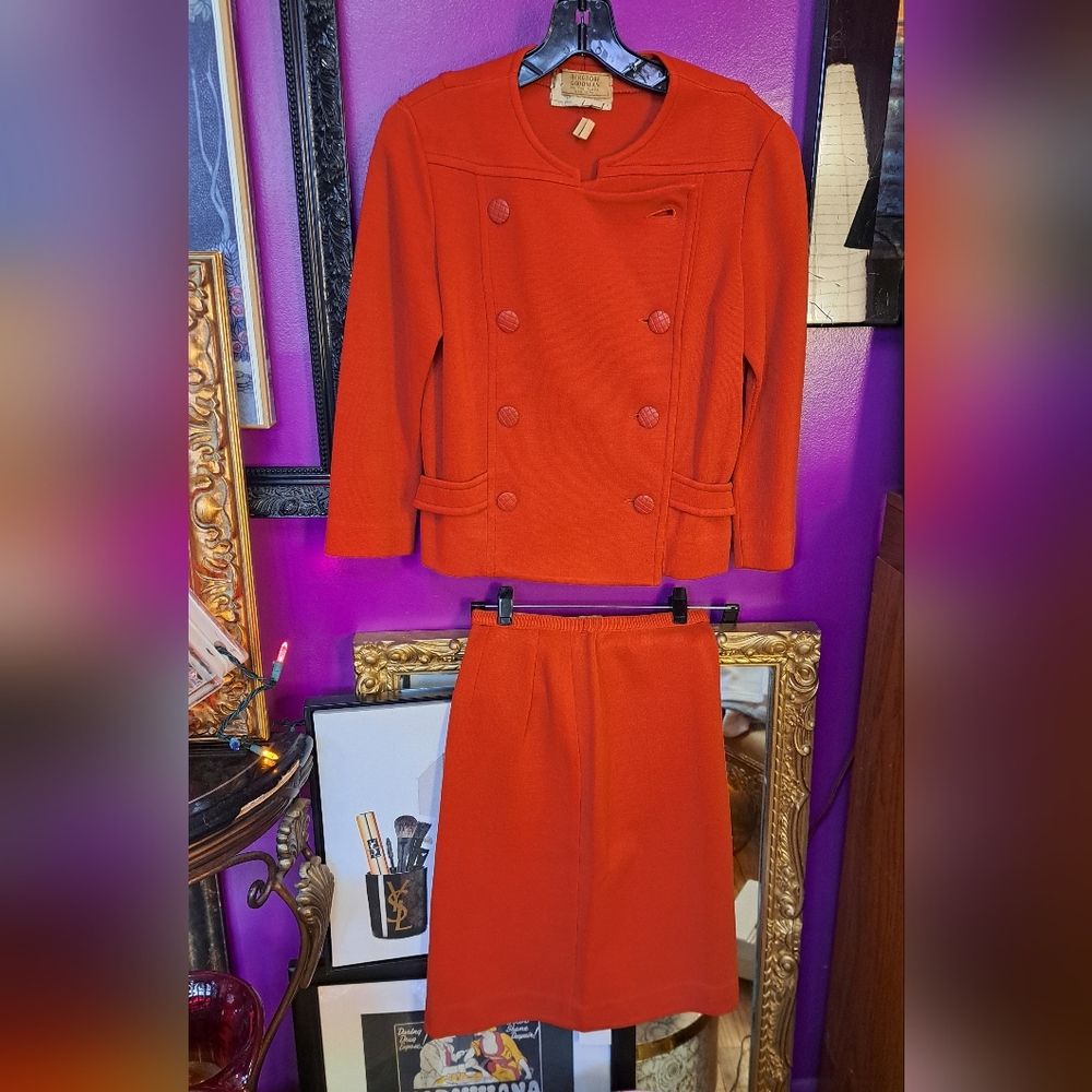 Bergdorf Goodman Vintage Elegant Orange Women's Jacket & Skirt Set 100% Wool Sz6